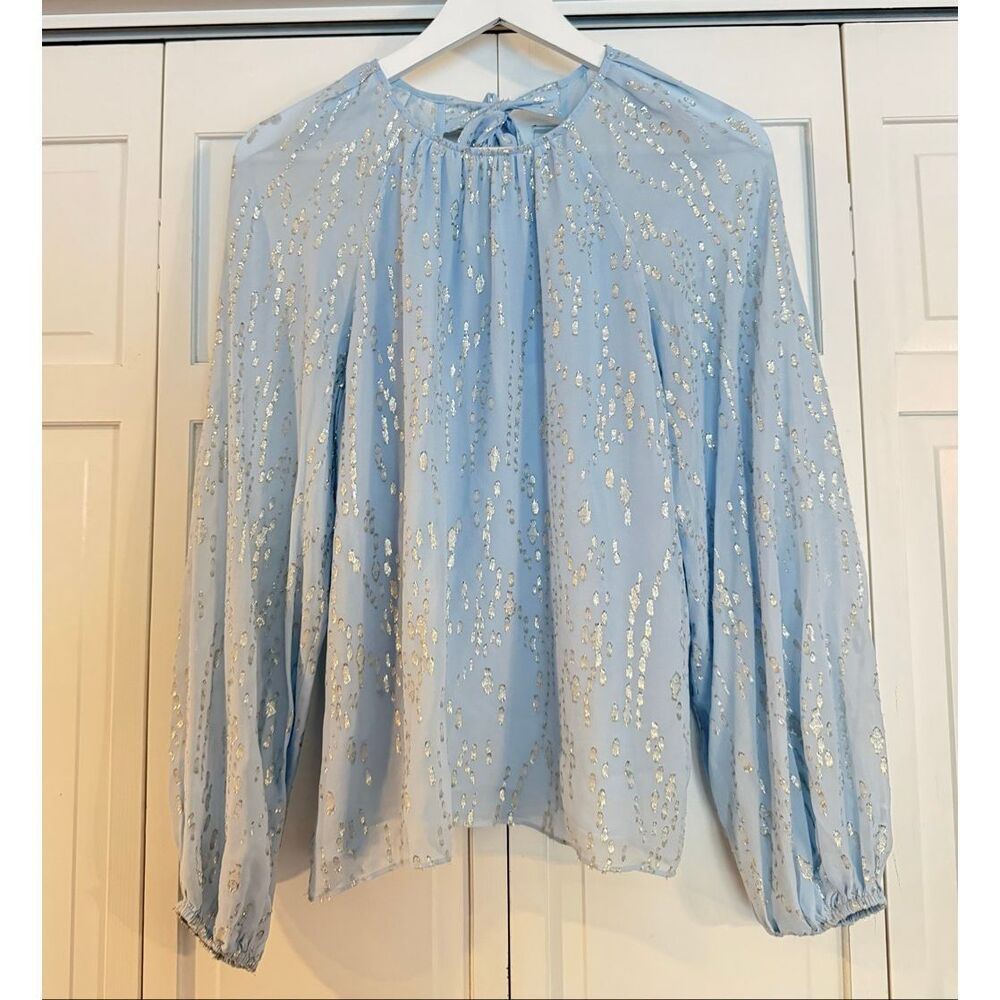 Lilly Pulitzer Noraleen Bonaire blue fish silk clip dot blouse size small - Picture 3 of 10